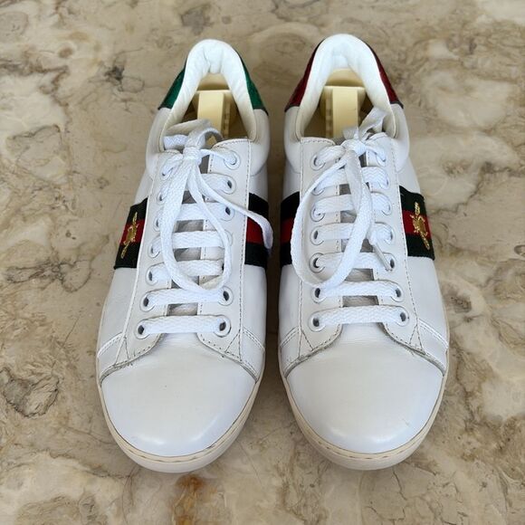 Gucci Ace Leather Sneakers Red/Green/Bee Embroidered - Picture 5 of 13
